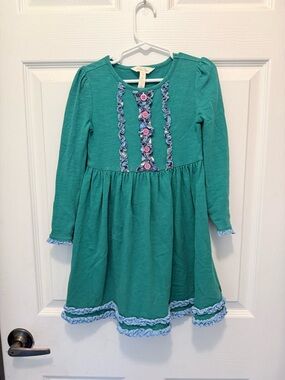 Matilda Jane Teal Long-Sleeve Dress with Light Blue Ruffle Trim